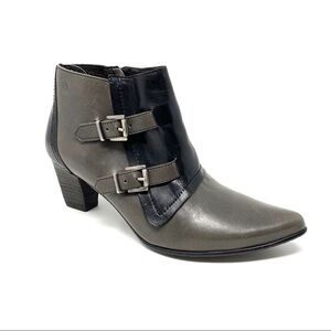 Fidji V310 leather point toe buckle ankle booties